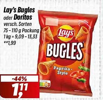 Lay's Bugles oder Doritos versch. Sorten 75 - 110 g Packung 1 kg = 9,09 - 13,33