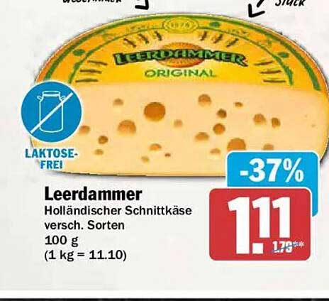 Leerdammer Holländischer Schnittkäse versch. Sorten 100 g (1 kg = 11.10)