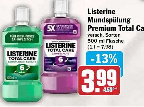 Listerine Mundspülung Premium Total Care, versch. Sorten, 500 ml Flasche (1 l = 7.98)