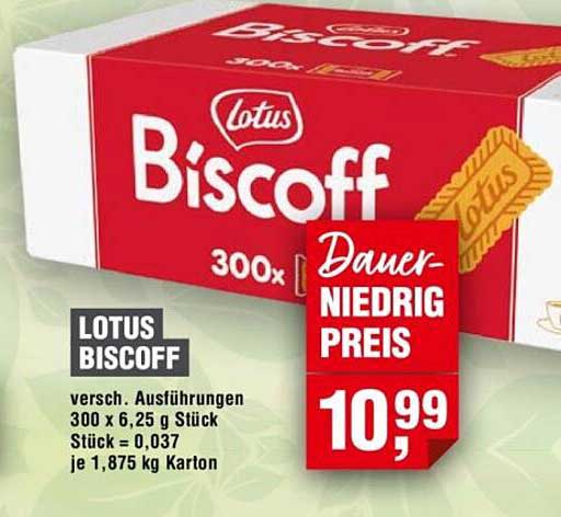 LOTUS BISCOFF versch. Ausführungen 300 x 6,25 g Stück Stück = 0,037 je 1,875 kg Karton