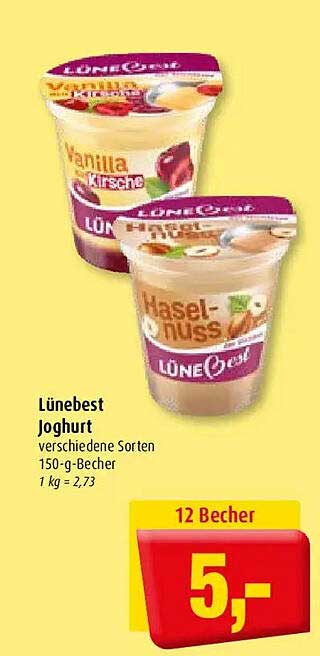 Lünebest Joghurt verschiedene Sorten 150-g-Becher 1 kg = 2,73
