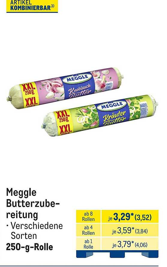 Meggle Butterzubereitung • Verschiedene Sorten 250-g-Rolle