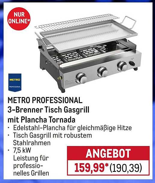 METRO PROFESSIONAL 3-Brenner Tisch Gasgrill mit Plancha Tornada