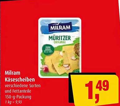 Milram Käsescheiben verschiedene Sorten und Fettanteile 150-g-Packung