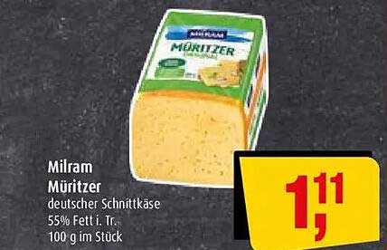 Milram Müritzer deutscher Schnittkäse 55% Fett i.Tr. 100 g im Stück