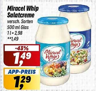 Miracel Whip Salatcreme versch. Sorten 500 ml Glas 1l = 2,98 **1,49