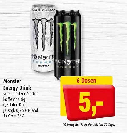 Monster Energy Drink verschiedene Sorten koffeinhaltig 0,5-Liter-Dose je zzgl. 0,25 € Pfand 1 Liter = 1,67