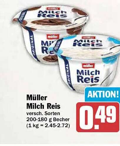 Müller Milch Reis versch. Sorten 200-180 g Becher (1 kg = 2.45-2.72)