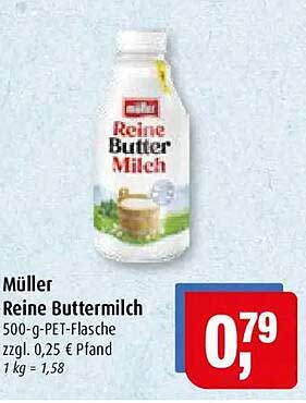 Müller Reine Buttermilch 500-g-PET-Flasche zgl. 0,25 € Pfand 1 kg = 1,58
