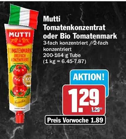 Mutti Tomatenkonzentrat oder Bio Tomatenmark 3-fach konzentriert / 2-fach konzentriert 200-164 g Tube