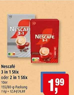 Nescafé 3 in 1 Stix oder 2 in 1 Stix