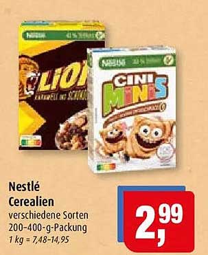 Nestlé Cerealien verschiedene Sorten 200-400-g-Packung 1 kg = 7,48-14,95