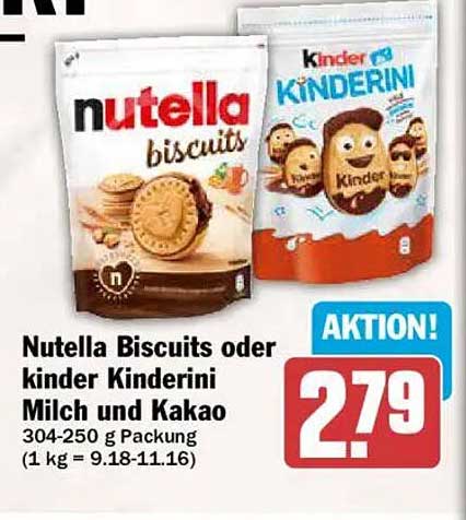 Nutella Biscuits oder kinder Kinderini Milch und Kakao