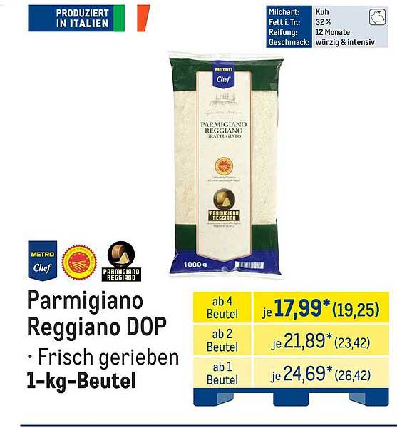 Parmigiano Reggiano DOP • Frisch gerieben 1-kg-Beutel