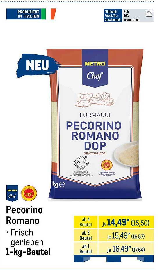 Pecorino Romano • Frisch gerieben 1-kg-Beutel
