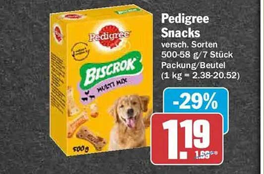 Pedigree Snacks versch. Sorten 500-58 g /7 Stück Packung/Beutel (1 kg = 2.38-20.52)