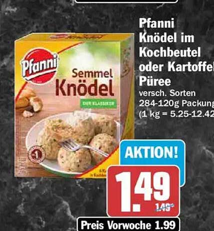 Pfanni Knödel im Kochbeutel oder Kartoffelpüree versch. Sorten 284-120g Packung