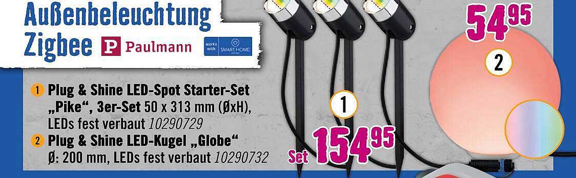 Plug & Shine LED-Spot Starter-Set „Pike“, 3er-Set 50 x 313 mm (ØxH), LEDs fest verbaut 10290729