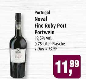 Portugal Noval Fine Ruby Port Portwein 19,5 % vol. 0,75-Liter-Flasche 1 Liter = 15,99