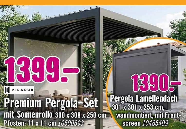 Premium Pergola-Set mit Sonnenrollo 300 x 300 x 250 cm, Pfosten: 11 x 11 cm 10500893