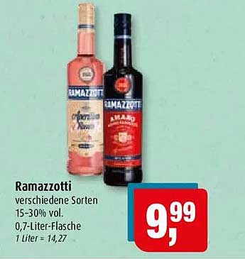 Ramazzotti verschiedene Sorten 15-30% vol. 0,7-Liter-Flasche 1 Liter = 14,27