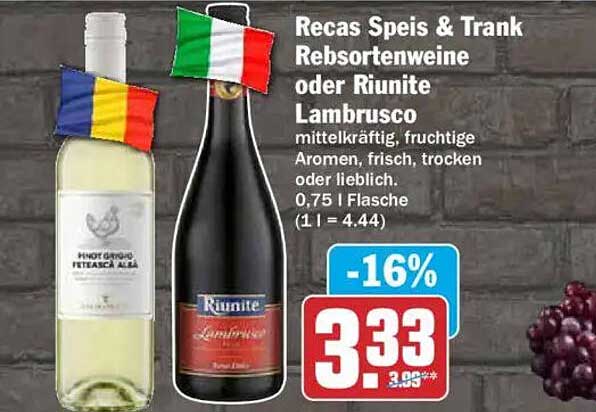 Recas Speis & Trank Rebsortenweine oder Riunite Lambrusco