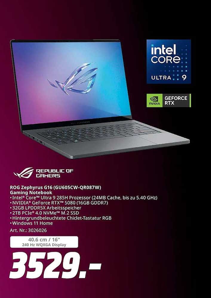 ROG Zephyrus G16 (GU605CW-QR087W) Gaming Notebook