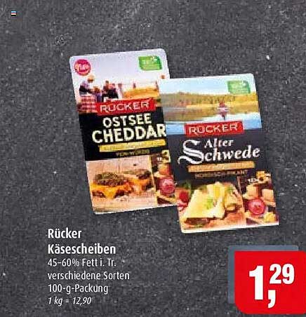 Rücker Käsescheiben 45-60% Fett i. Tr. verschiedene Sorten 100-g-Packung