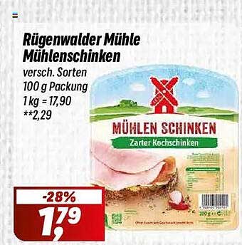 Rügenwalder Mühle Mühlenschinken versch. Sorten 100 g Packung 1 kg = 17,90 **2,29