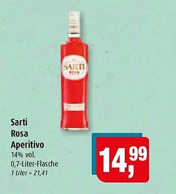 Sarti Rosa Aperitivo 14% vol. 0,7-Liter-Flasche 1 Liter = 21,41