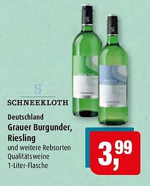 SCHNEEKLOTH Deutschland Grauer Burgunder, Riesling und weitere Rebsorten Qualitätsweine 1-Liter-Flasche