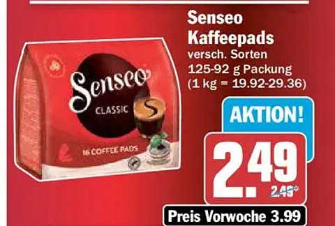 Senseo Kaffeepads versh. Sorten 125-92 g Packung (1 kg = 19.92-29.36)