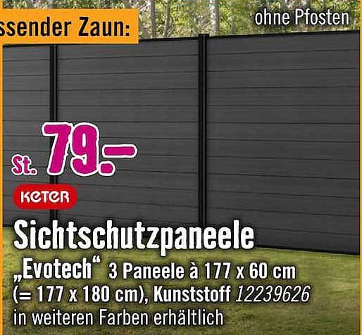 Sichtschutzpaneele „Evotech“ 3 Paneele à 177 x 60 cm (= 177 x 180 cm), Kunststoff 12239626