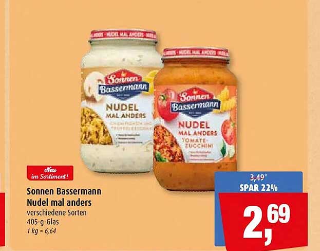 Sonnen Bassermann Nudel mal anders verschiedene Sorten 405-g-Glas 1 kg = 6,64