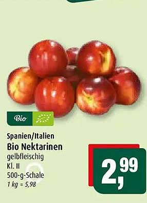Spanien/Italien Bio Nektarinen gelbfleischig Kl. II 500-g-Schale 1 kg = 5,98