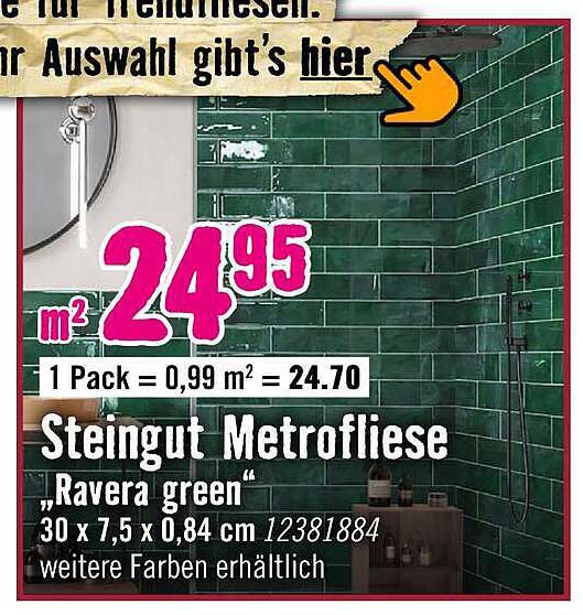 Steingut Metrofliese „Ravera green“