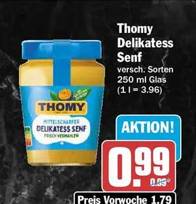 Thomy Delikatess Senf versch. Sorten 250 ml Glas (1 l = 3.96)