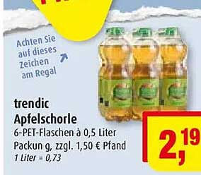 trendic Apfelschorle 6-PET-Flaschen à 0,5 Liter Packung, zzgl. 1,50 € Pfand 1 Liter = 0,73