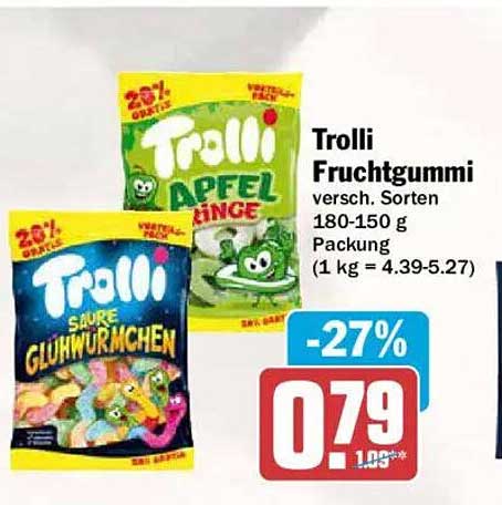 Trolli Fruchtgummi versch. Sorten 180-150 g Packung (1 kg = 4.39-5.27)