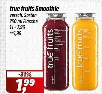 true fruits Smoothie versch. Sorten 250 ml Flasche 1 l = 7,96