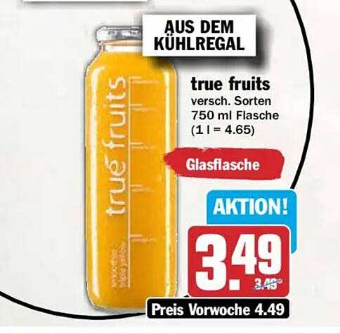 true fruits versch. Sorten 750 ml Flasche (1 l = 4.65) Glasflasche
