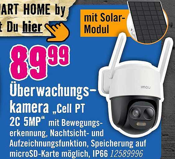 ÜBERWACHUNGSKAMERA „Cell PT 2C 5MP“ mit Bewegungserkennung, Nachtsicht- und Aufzeichnungsfunktion, Speicherung auf microSD-Karte möglich, IP66