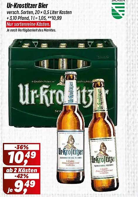Ur-Krostitzer Bier versch. Sorten, 20 x 0,5 Liter Kasten + 3,10 Pfand, 1 l = 1,05, **10,99