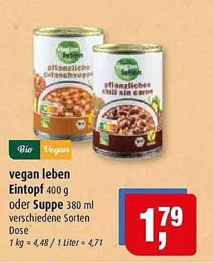 vegan leben Eintopf 400 g oder Suppe 380 ml verschiedene Sorten Dose