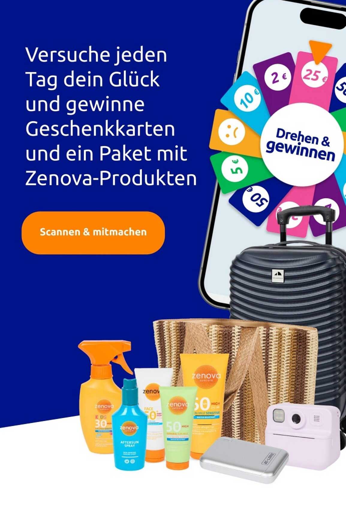 Versuche jeden Tag dein Glück und gewinne Geschenkkarten und ein Paket mit Zenova-Produkten
