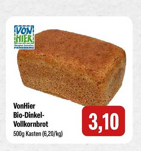 VonHier Bio-Dinkel-Vollkornbrot 500g Kasten (6,20/kg)