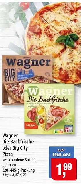 Wagner Die Backfrische oder Big City Pizza verschiedene Sorten, gefroren 320-445-g-Packung