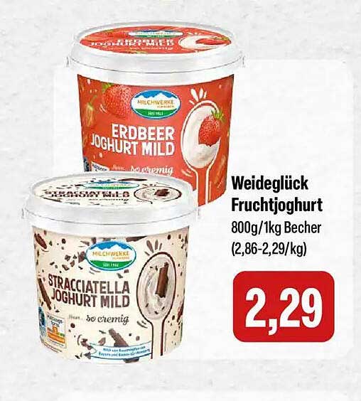 Weideglück Fruchtjoghurt 800g/1kg Becher (2,86-2,29/kg)