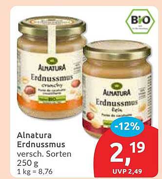 Alnatura Erdnussmus verschiedenen Sorten 250 g
