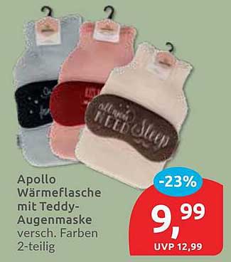Apollo Wärmeflasche mit Teddy-Augenmaske versch. Farben 2-teilig
